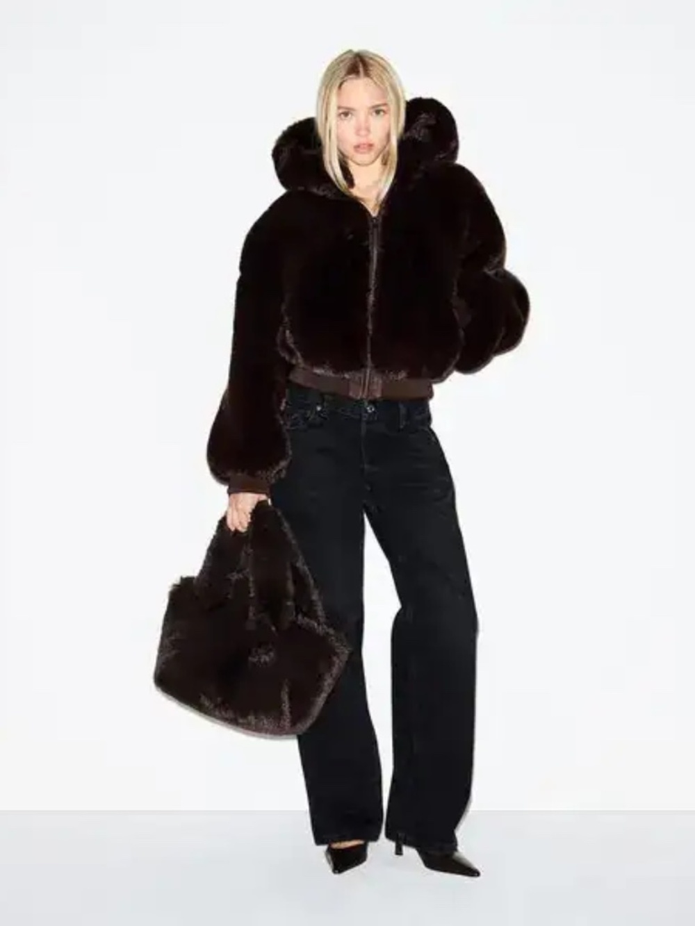 NEW SKIMS Faux Fur Mini Tote Bag Espresso Brown NWT